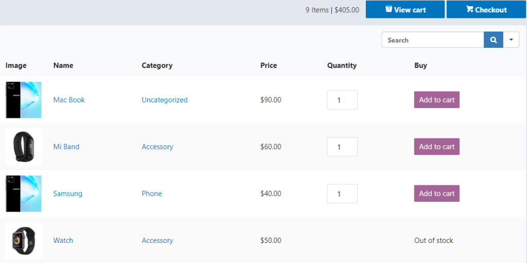 WooCommerce table by Ninja Tables