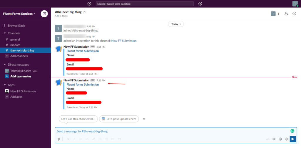 Slack Integration - submission - Fluent Forms