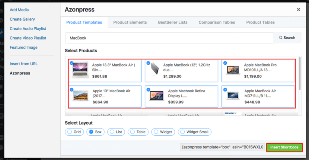 Ready product tables in AzonPress