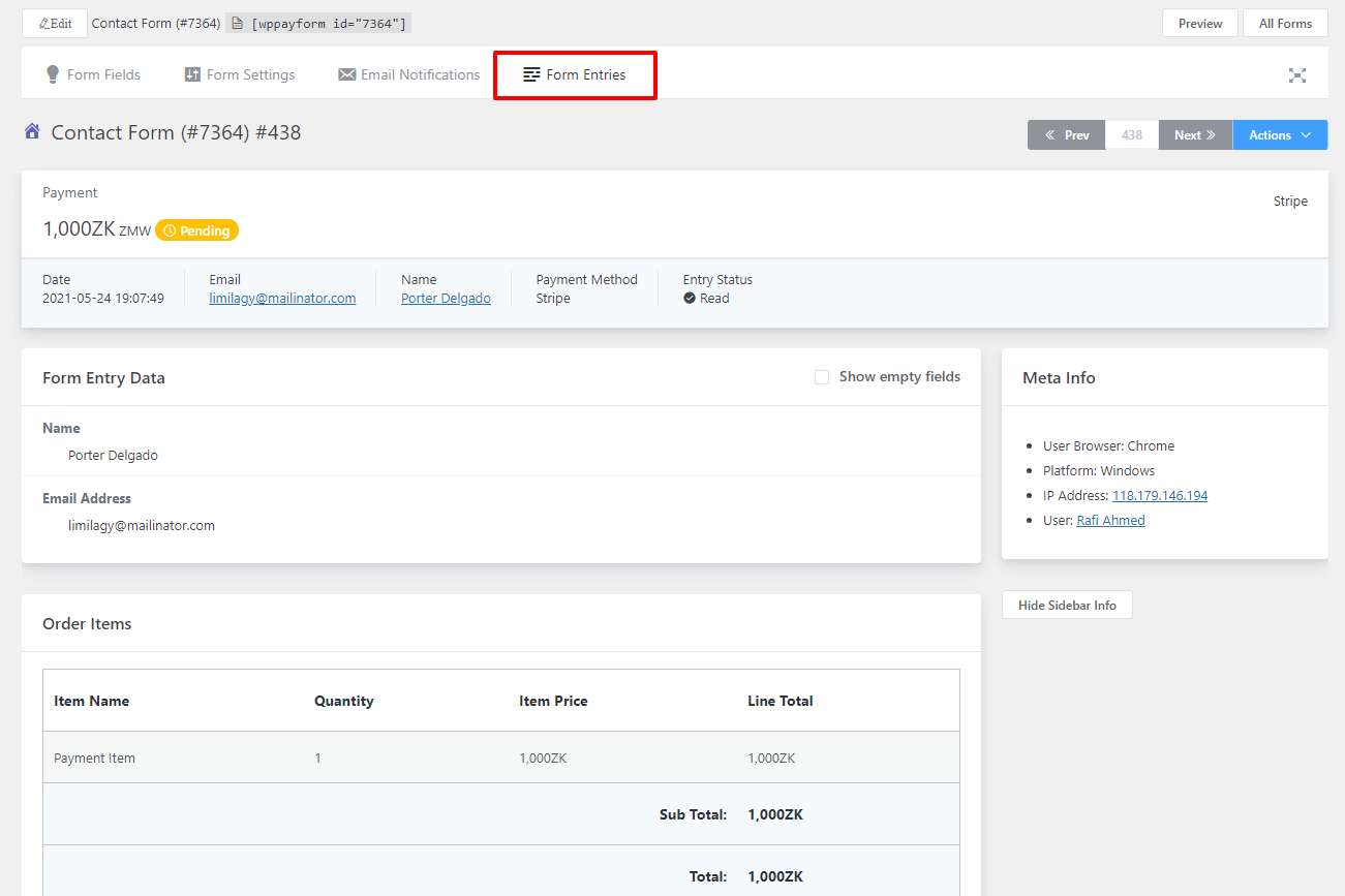View Single Submission Data and Managing Payments in WPPayForm - WP ...