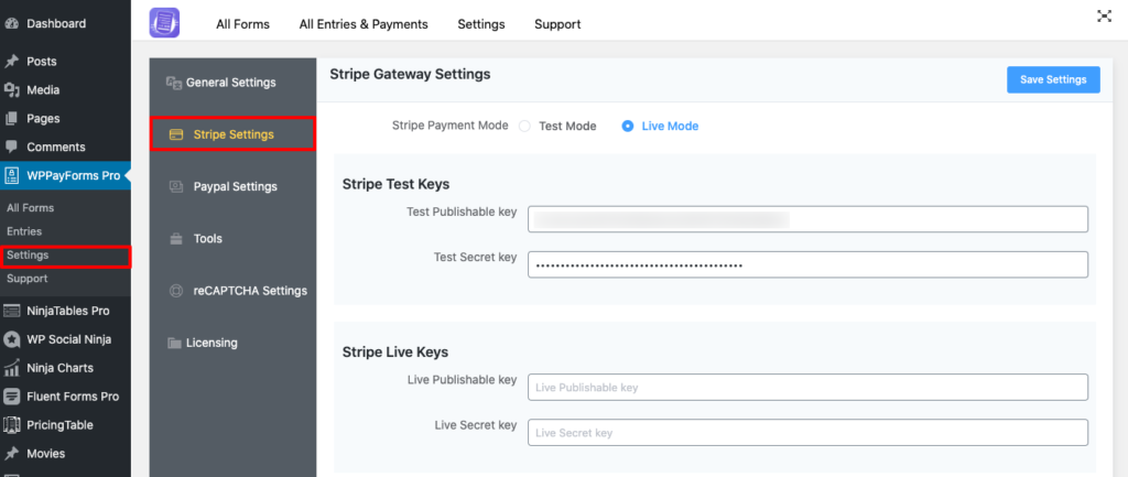 Stripe Settings in WPPayForm - WP Manage Ninja