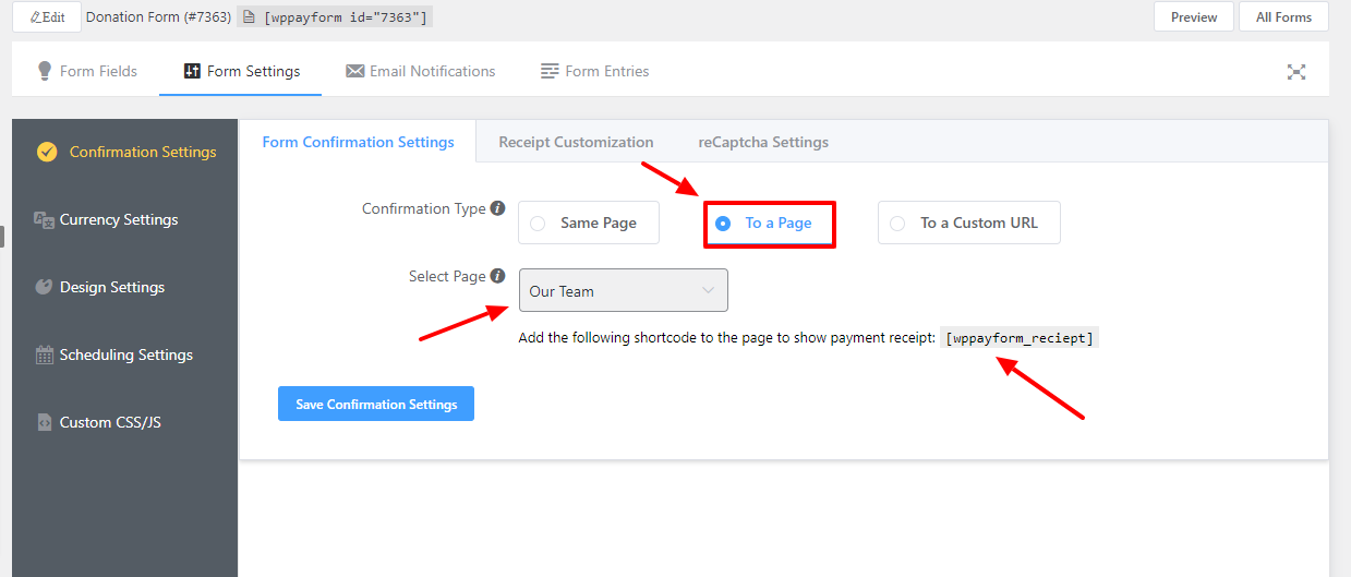 Form Confirmation Settings - WPPayForm - WP Manage Ninja