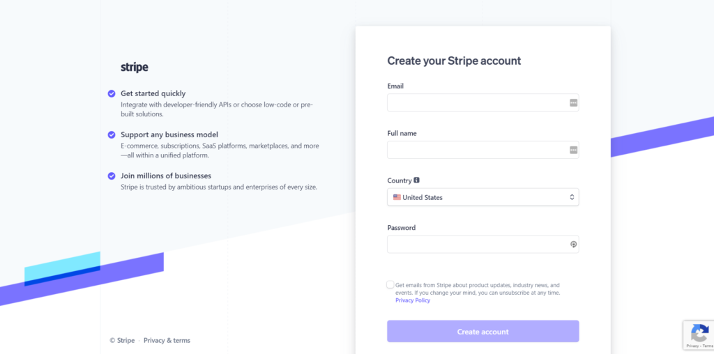 Register for a Stripe account
