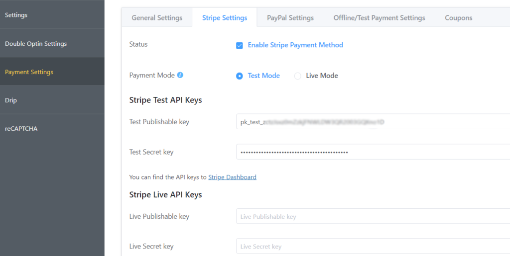 Stripe Settings on Fluent Forms
