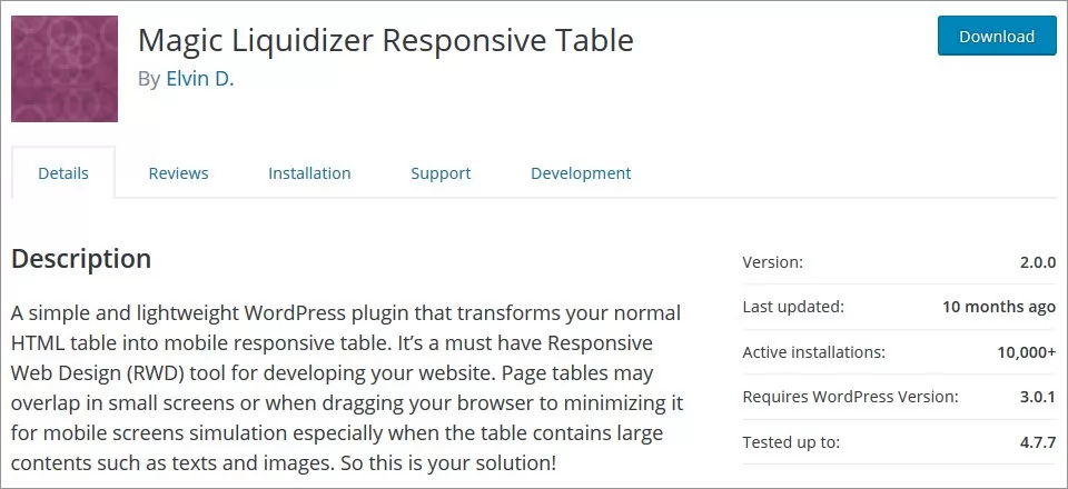 responsive table plugins in wordpress