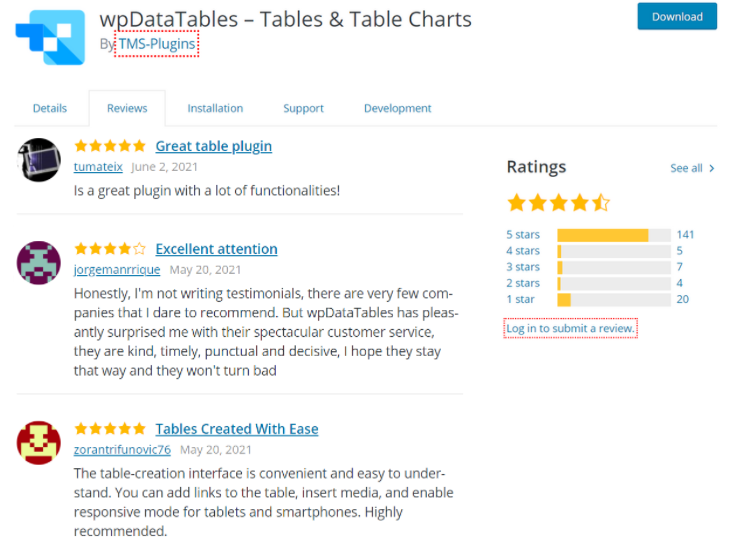 wpDataTables plugin reviews