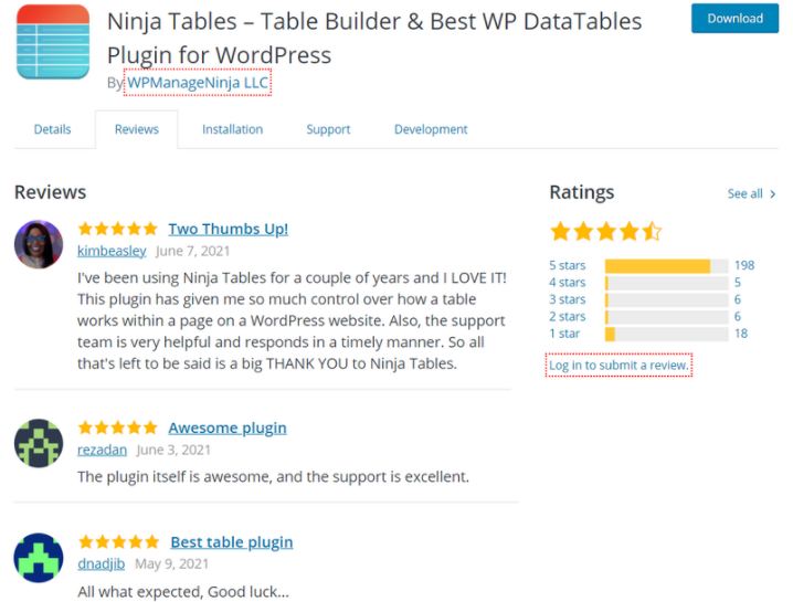 Ninja Tables user review