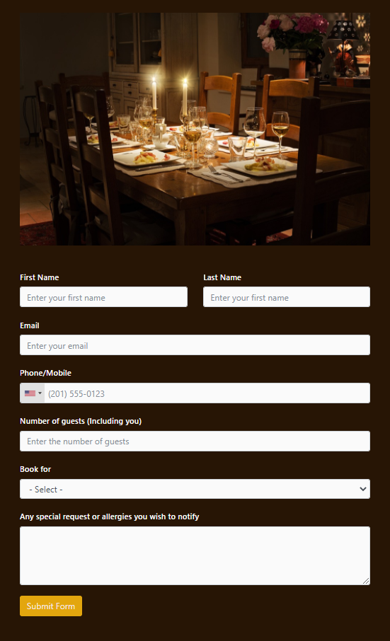 Booking a restaurant - Fluent Forms