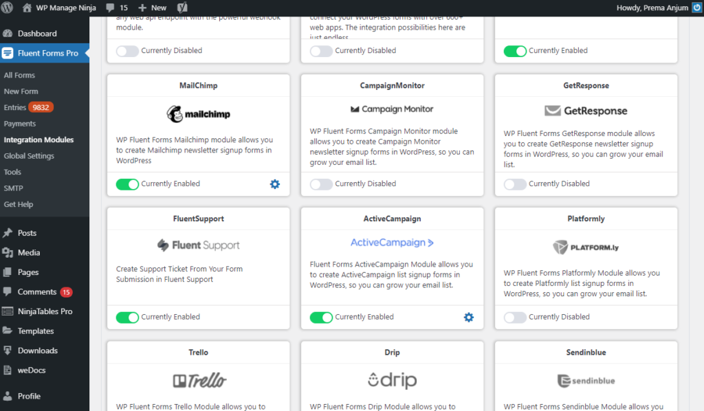 Fluent Forms, third-party integrations