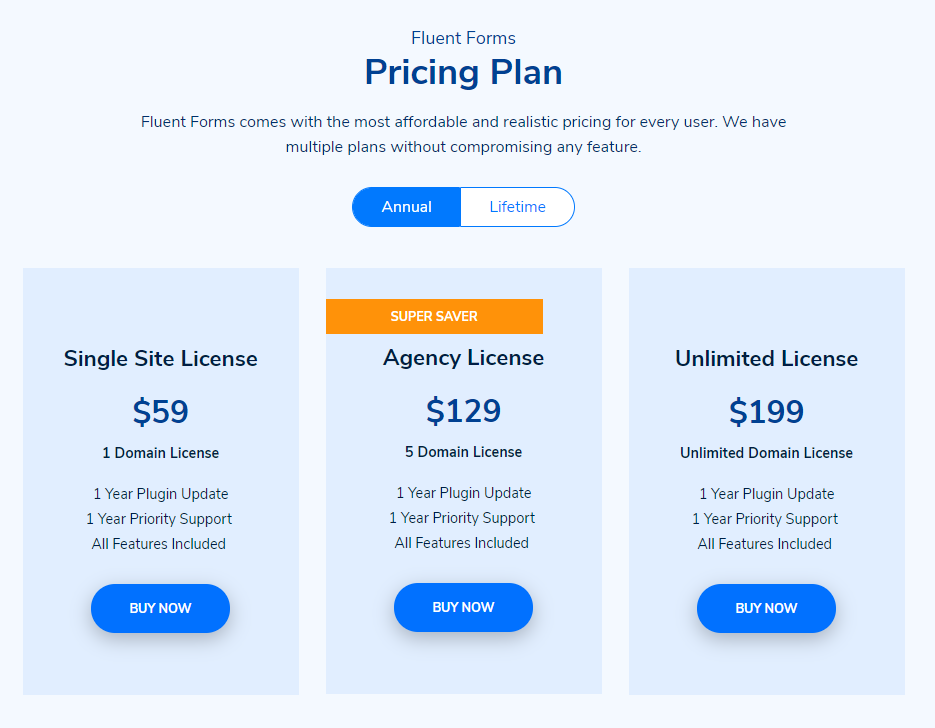 Fluent Forms pricing.