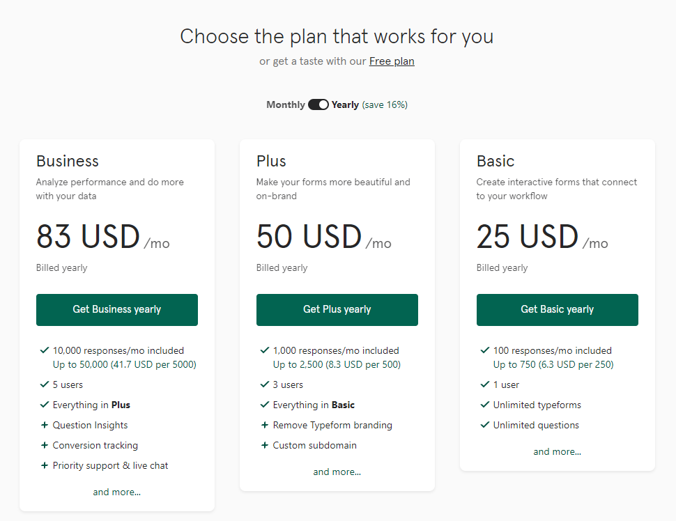 Typeform pricing, Typeform vs Fluent Forms