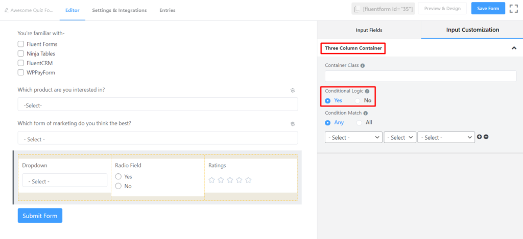 Conditional Logic to Containers Fields - Fluent Forms