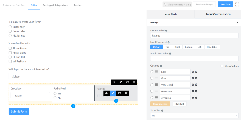 Multiple Column quiz form - Fluent Forms