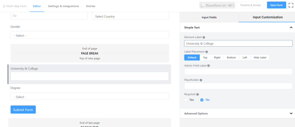 Educational info Step 2 - Fluent Forms