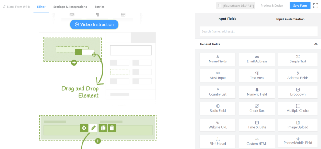 Fluent Forms drag and drop feature