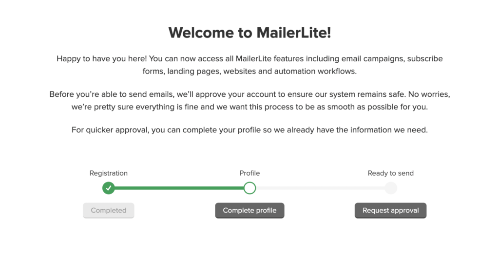 MailerLite - Create your profile