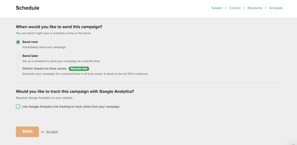 MailerLite - Schedule your campaign