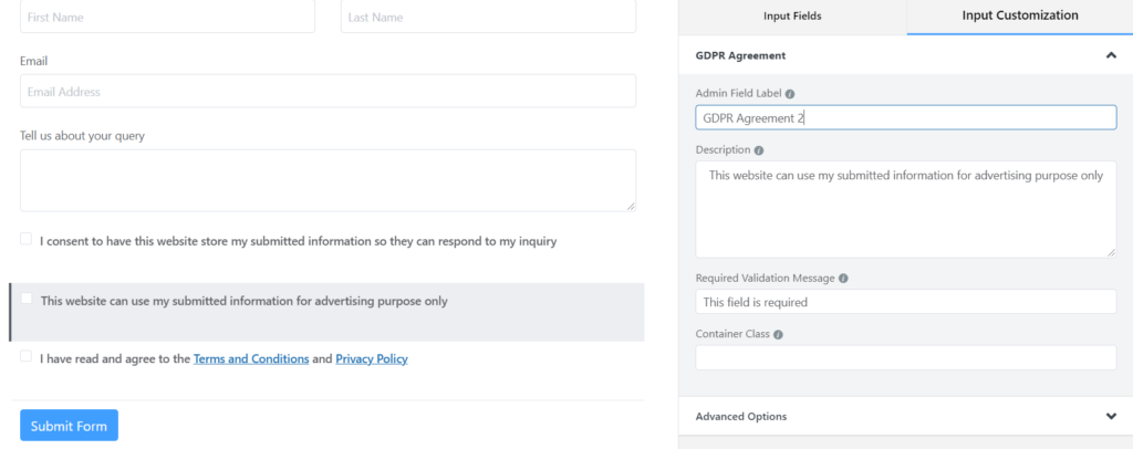 Multiple GDPR agreement Checkboxes