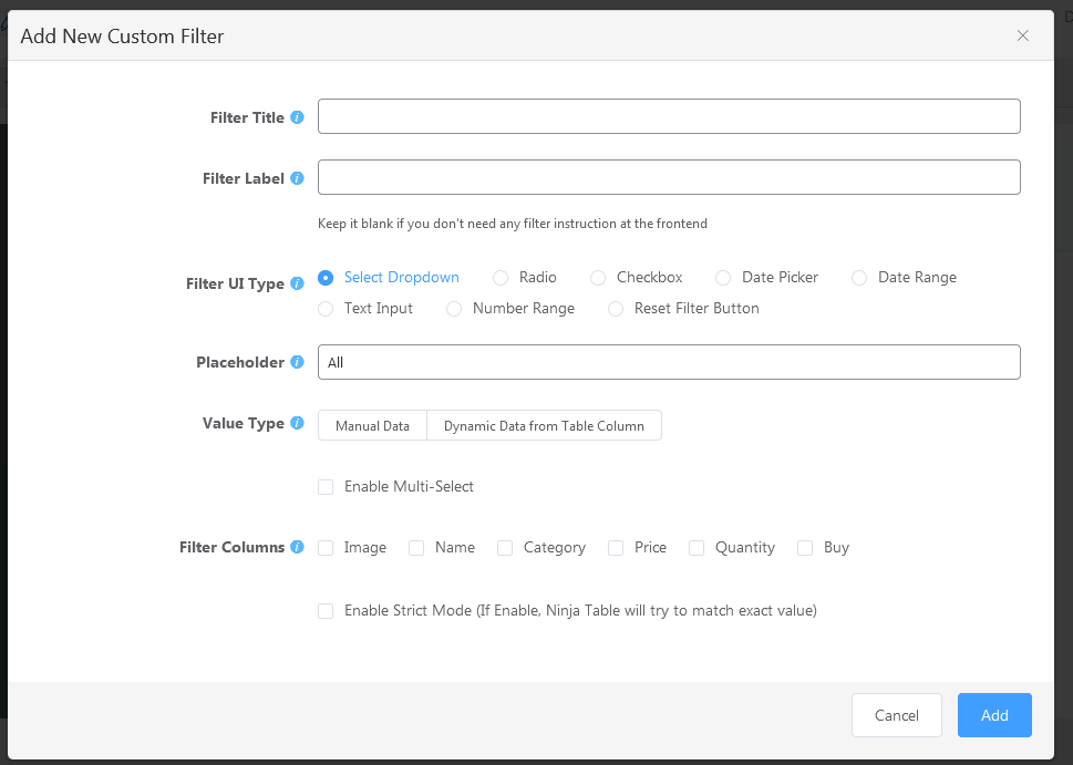 add custom filter option in ninja tables
