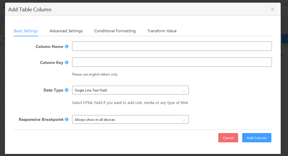 ninja tables pro how to add column