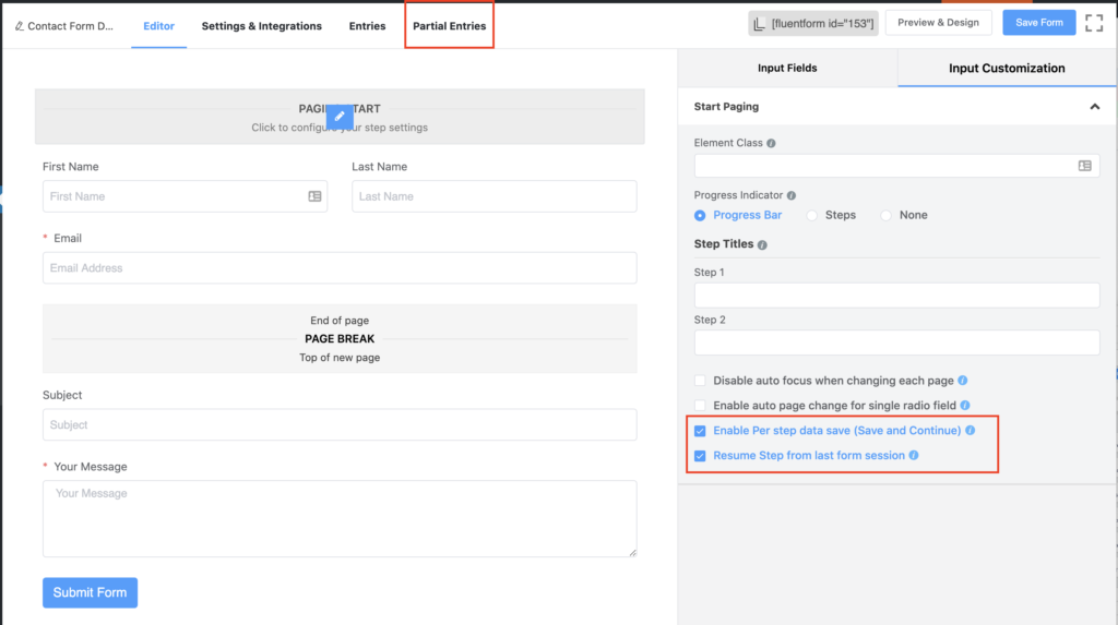 Partial Entries for Step Form - Fluent Forms