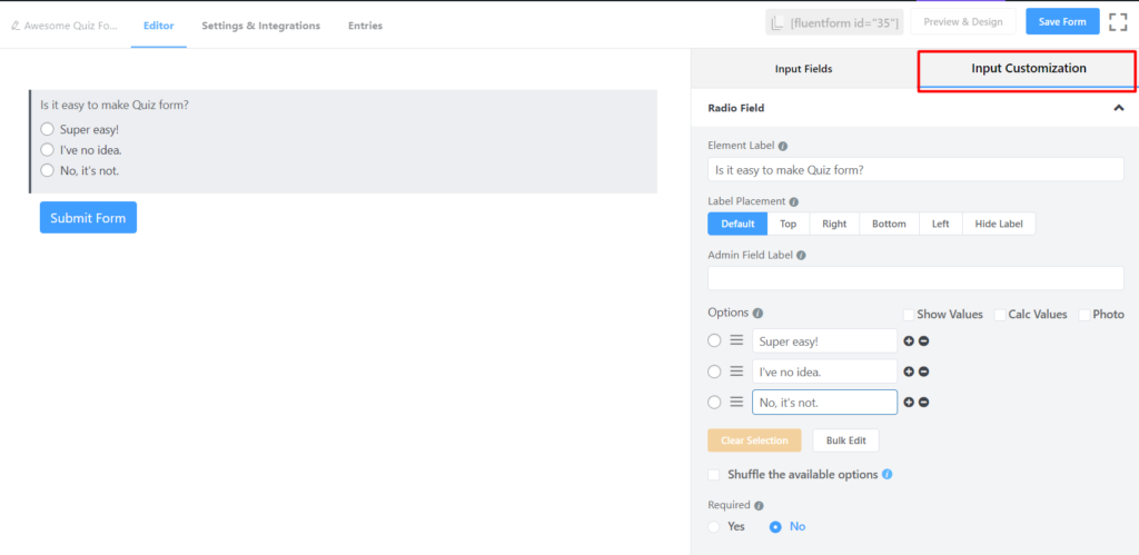 Radio field Customization - Fluent Forms