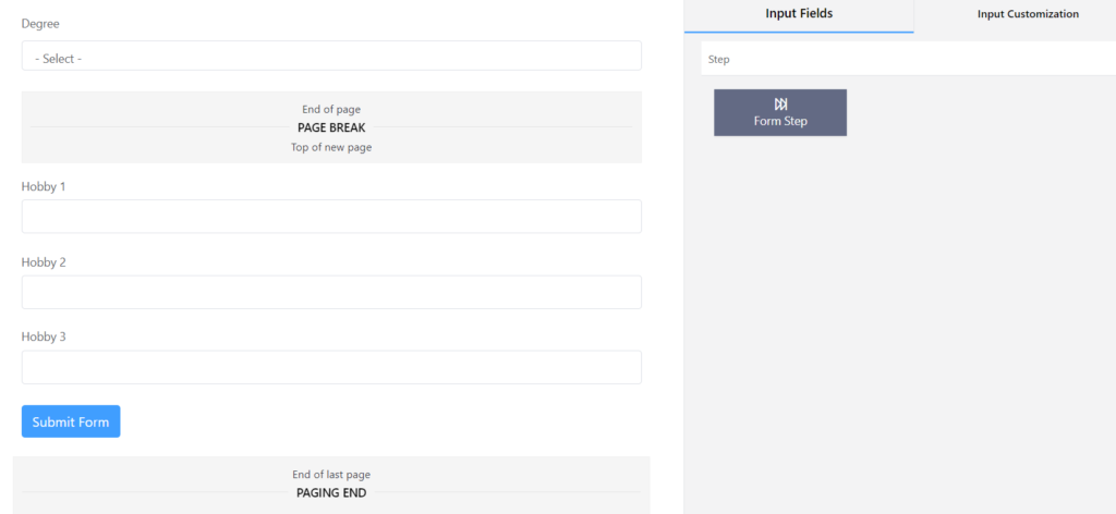 Hobby Step 3 multi-step form WordPress