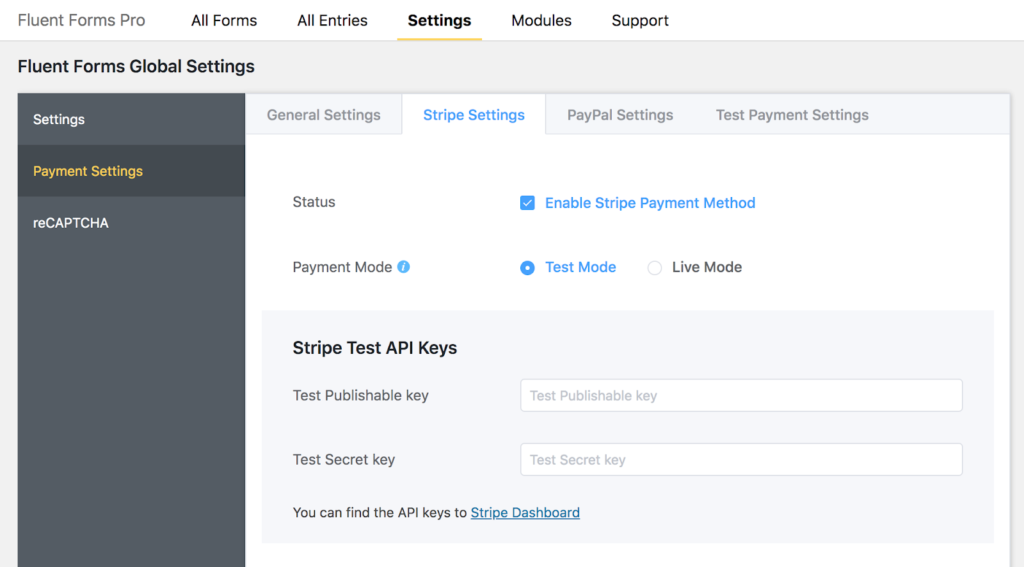 Stripe Integration Fluent Forms