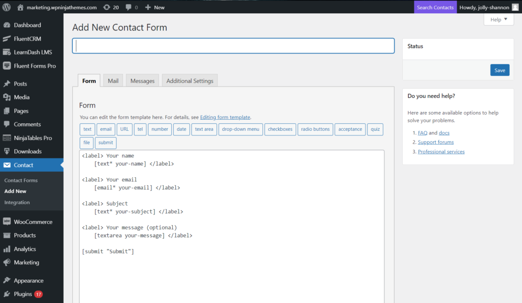 Contact Form 7 interface - Contact Form 7 vs Fluent Forms