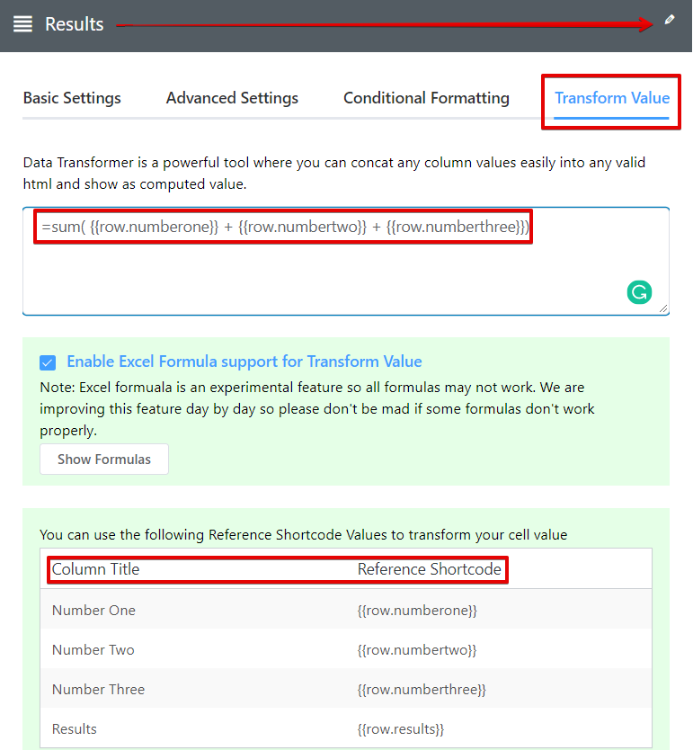 Excel formulas in in WordPress dataTables Ninja Tables v3.5.0 wpmanageninja