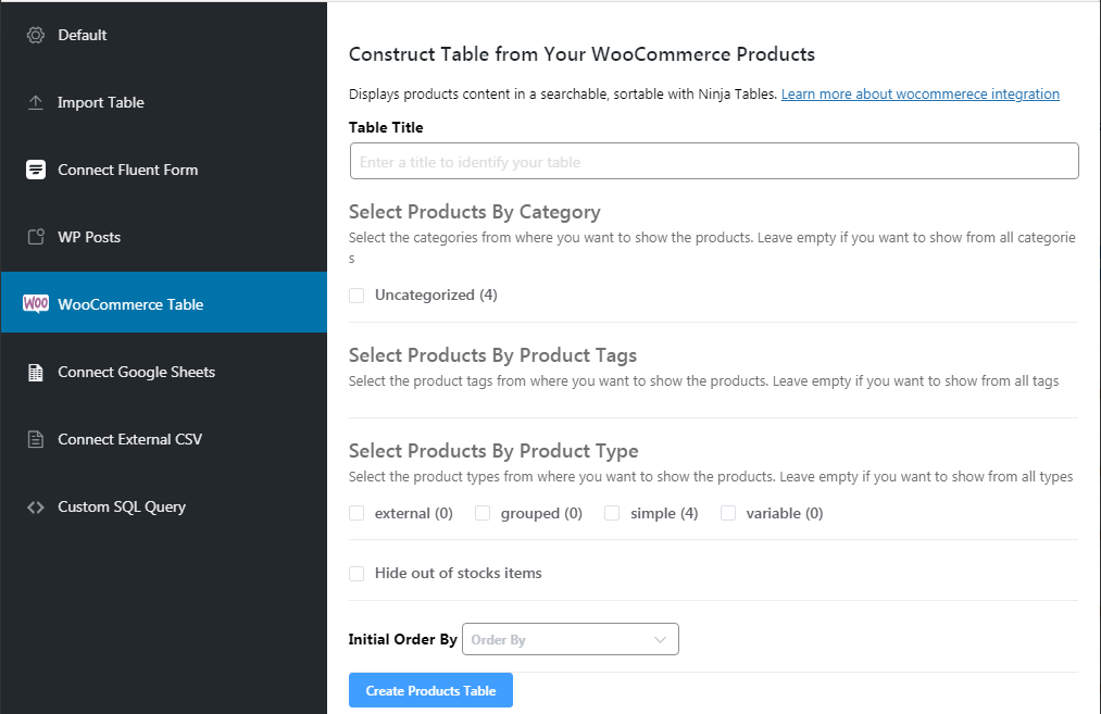 WooCommerce product tables wpmanageninja