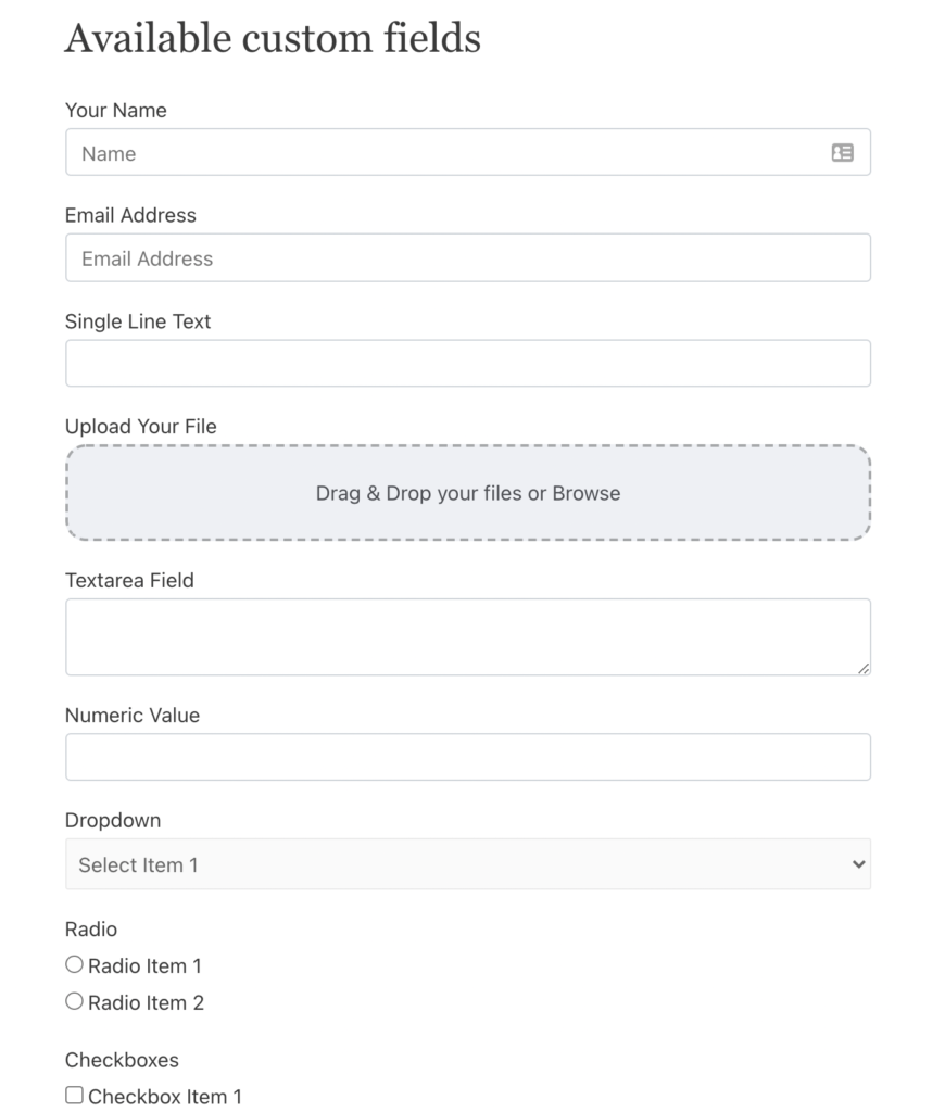 WPPayForm - Available custom fields