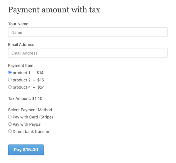 WPPayForm Amount with Tax Calculation