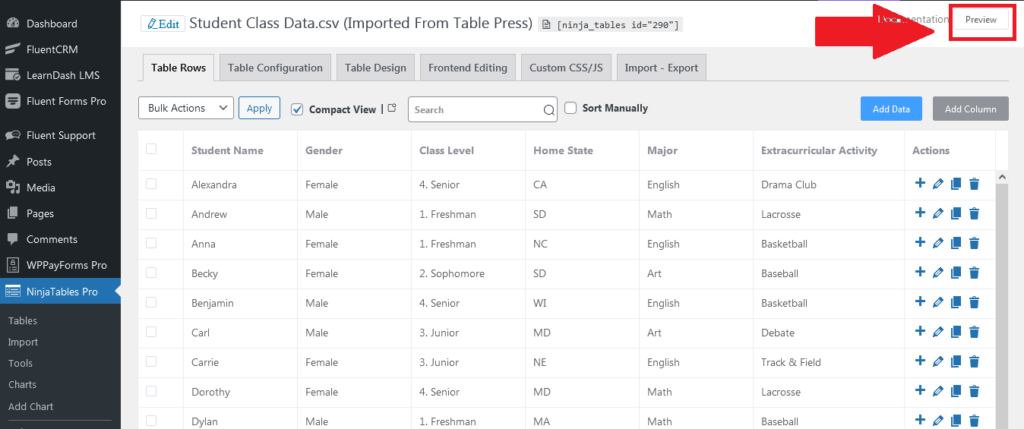 export WordPress table plugin