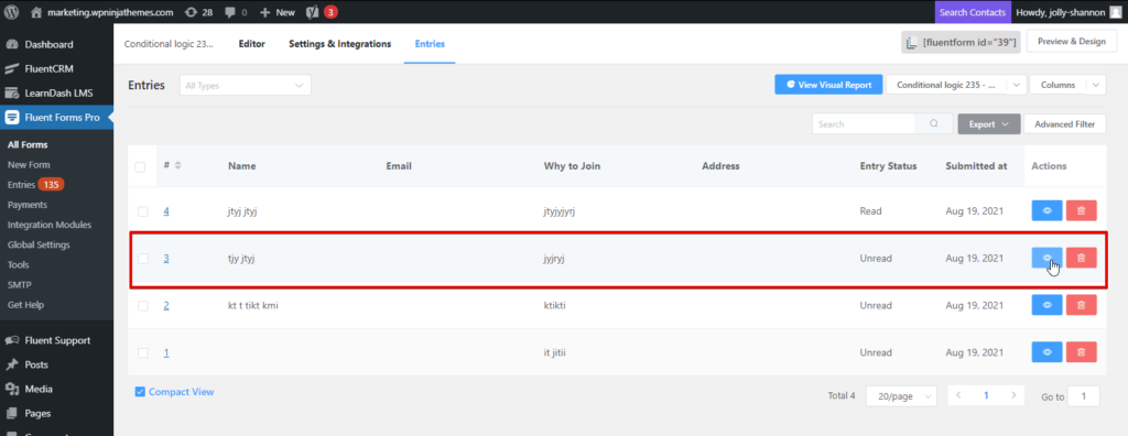 Export form entries