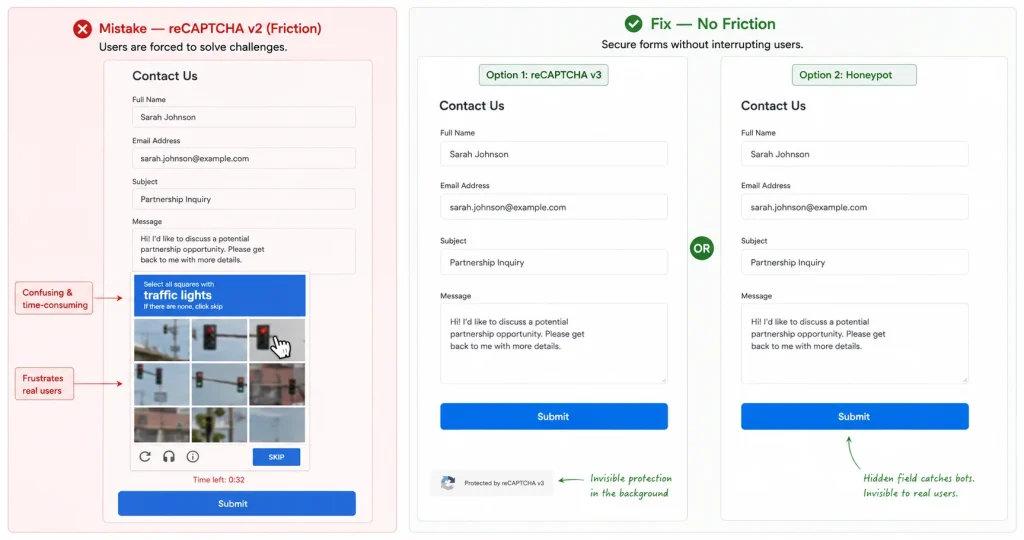 Mistake 6: Captcha punishes real users