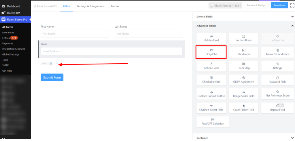 hCaptcha in Fluent Forms