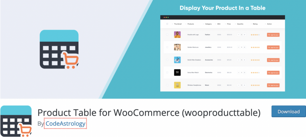 free WooCommerce product table