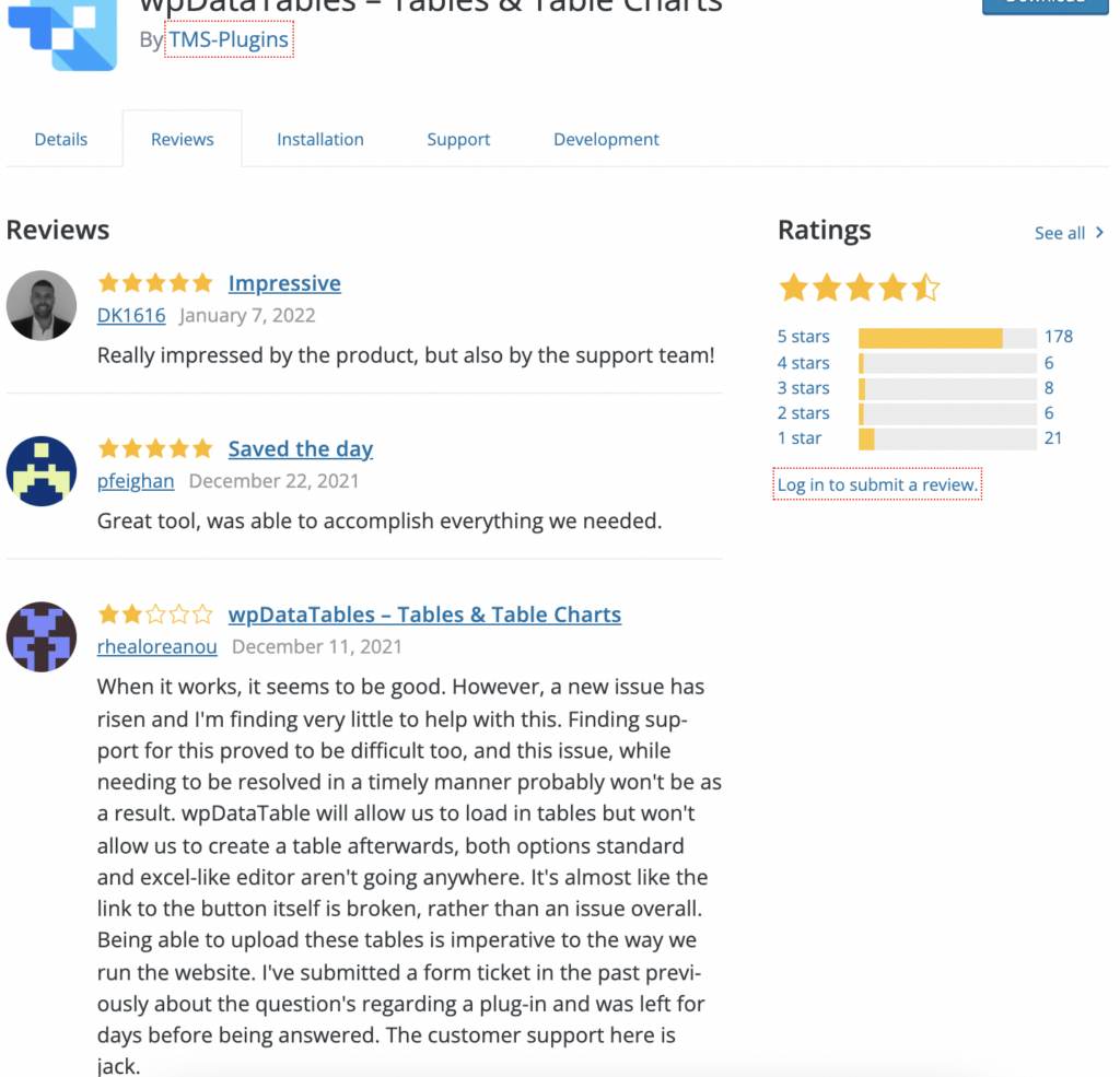 wpDataTables plugin reviews