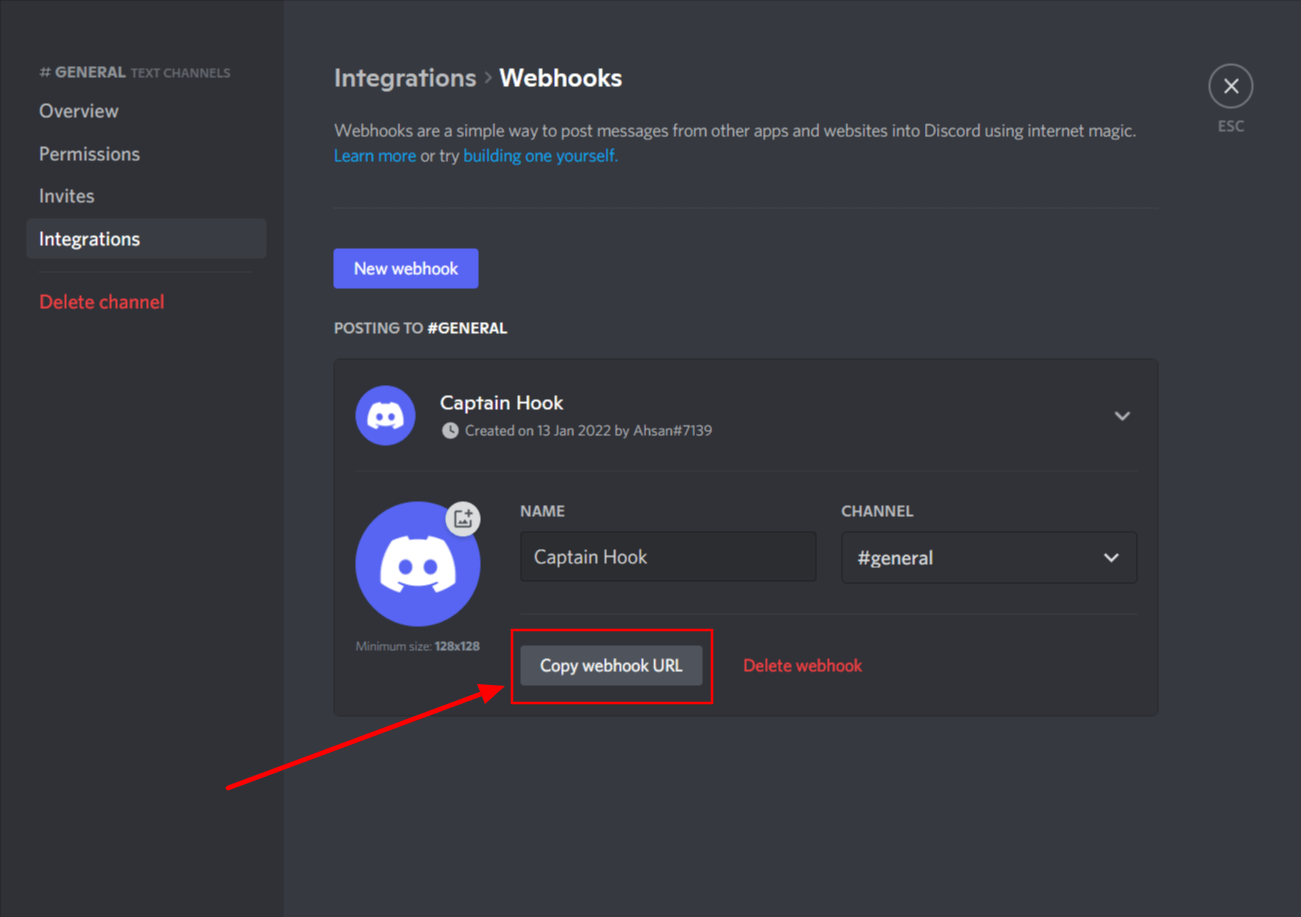 Copy webhook URL