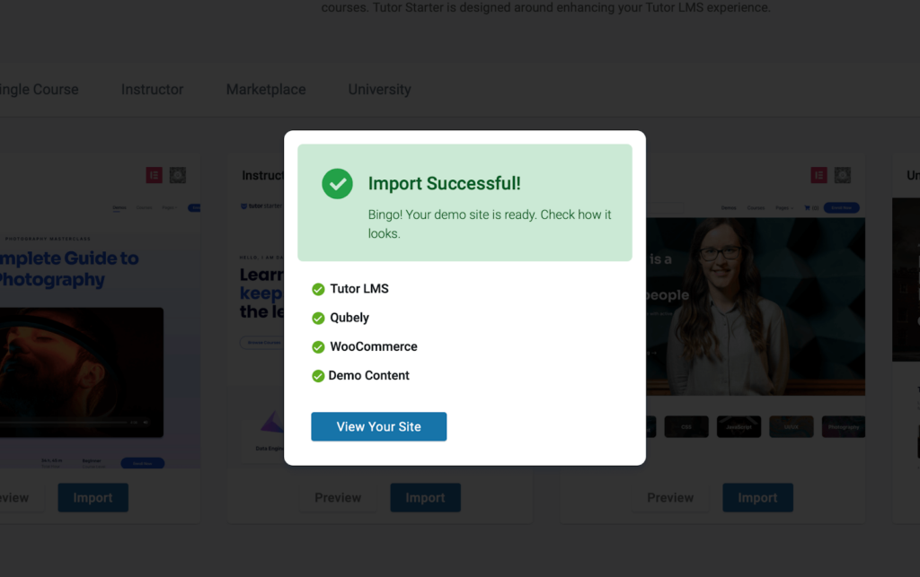 tutorlms demo site import complete