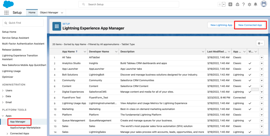 SalesForce New App