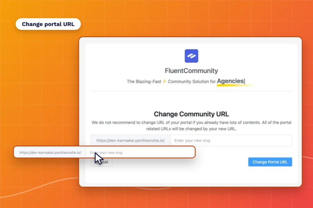 FluentCommunity settings field for changing the community portal URL slug