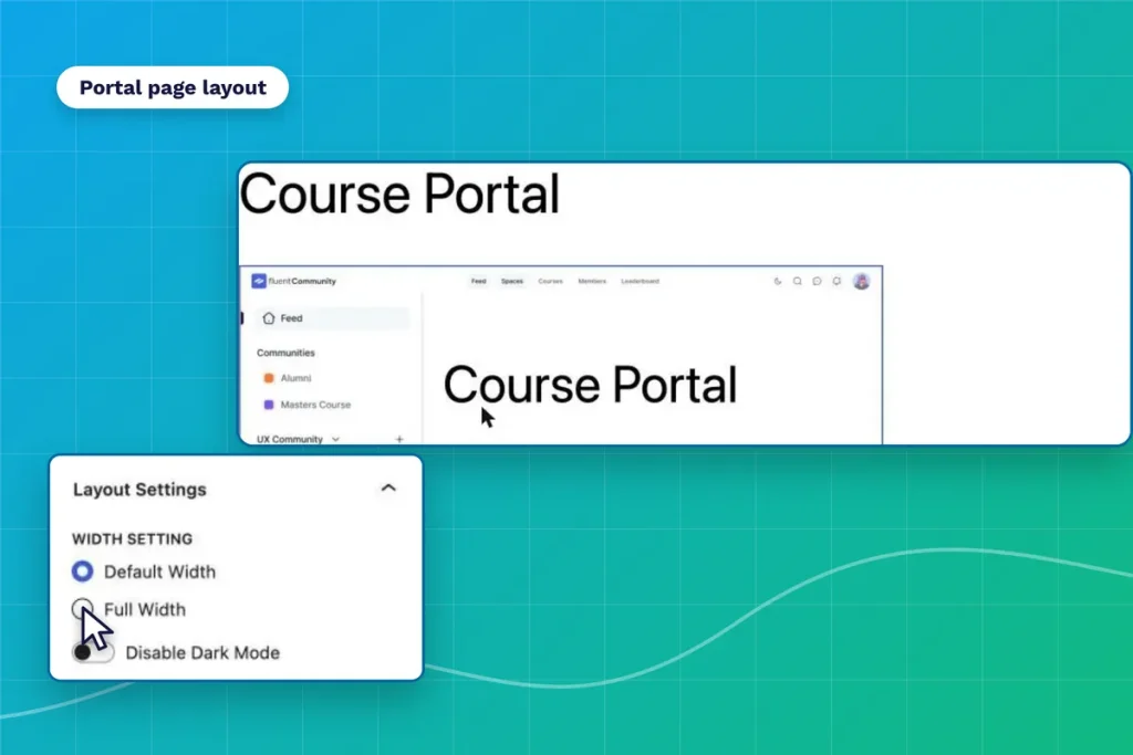 WordPress page editor with the FluentCommunity portal template applied