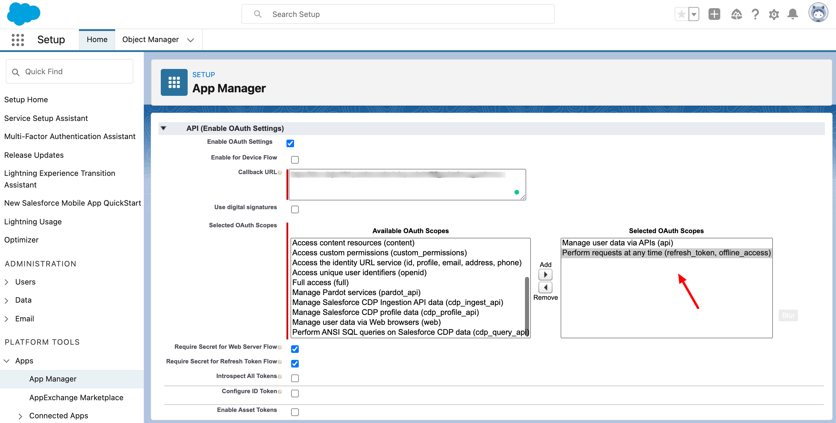 SalesForce scopes