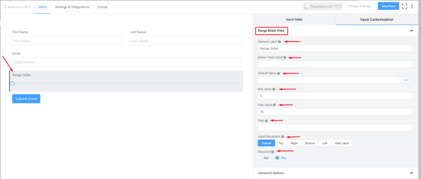 Range Slider Field in Fluent Forms - WP Manage Ninja