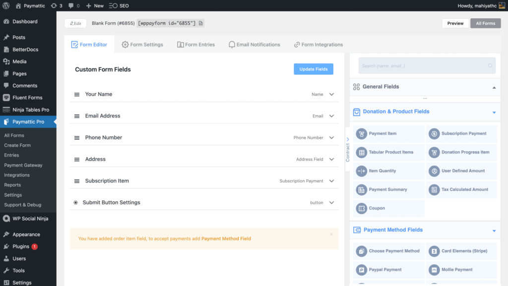 wppayform, payment form, payment form for online receipt, Paymattic