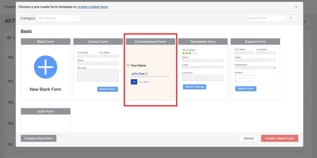 Create a form using templates