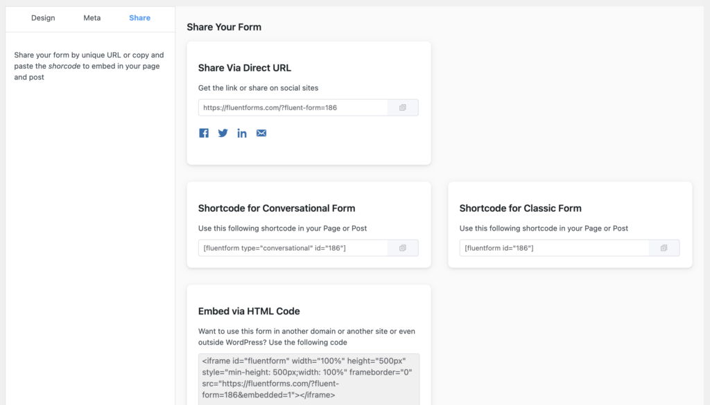 Conversational Forms - Share Settings