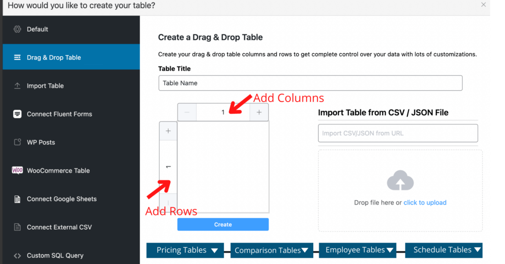 drag and drop table